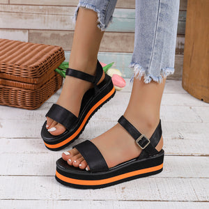 Women's Color Block Round Toe Buckle Sandals