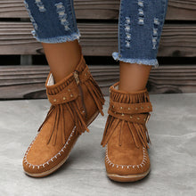 Load image into Gallery viewer, Women&#39;s Suede Fringe Drop Round Toe Flat Boots
