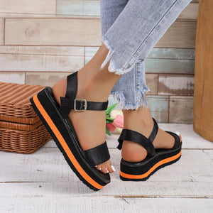 Women's Color Block Round Toe Buckle Sandals