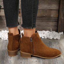 Load image into Gallery viewer, Women&#39;s Fashionable Low-heel Pointed-toe Boots In Brown Color With Double Zipper Design
