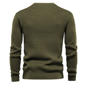 Mens Autumn And Winter Casual Loose Knitted Checkered Round Neck Hatless Versatile Long Sleeve Sweater