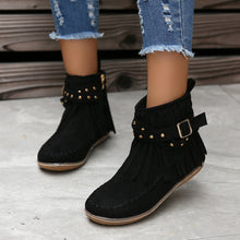 Load image into Gallery viewer, Women&#39;s Suede Fringe Drop Round Toe Flat Boots
