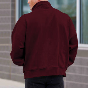 Men's Solid Color Casual Fleece Warm Zipper Stand Sweatshirt