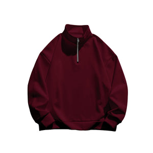 Men's Solid Color Casual Fleece Warm Zipper Stand Sweatshirt