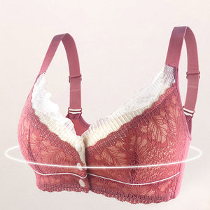 Women's Lace Front Button Adjustable Straps Bra