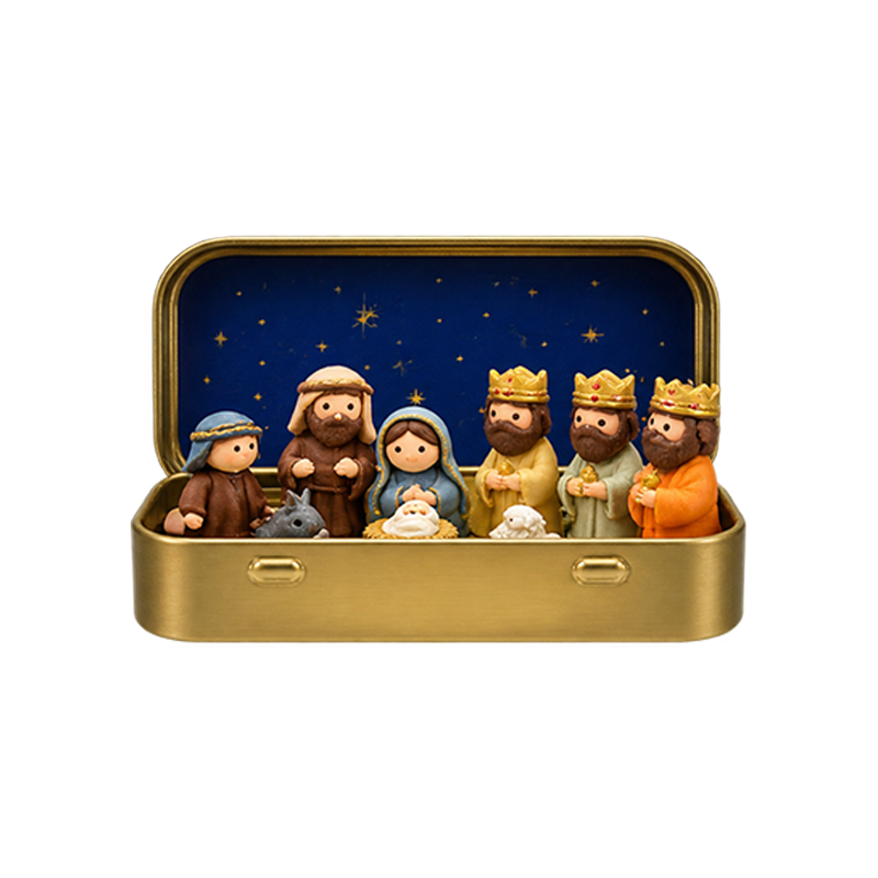 Hobelis Mini Christmas Nativity Set in Tin Box