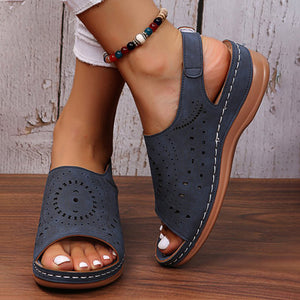 Ethnic Pattern Punched Hollow Velcro Vintage Sandals