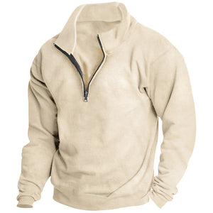 Men's Stand collar Sweatshirt Pullover Tops Fleece Half Zip Plain Sports