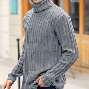 Mens Sweaters Turtleneck Cable Knitted Pullover