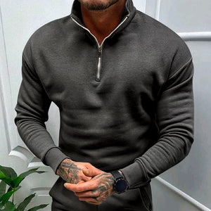 Men's Solid Color Casual Fleece Warm Zipper Stand Sweatshirt