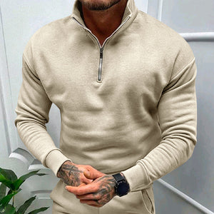 Men's Solid Color Casual Fleece Warm Zipper Stand Sweatshirt