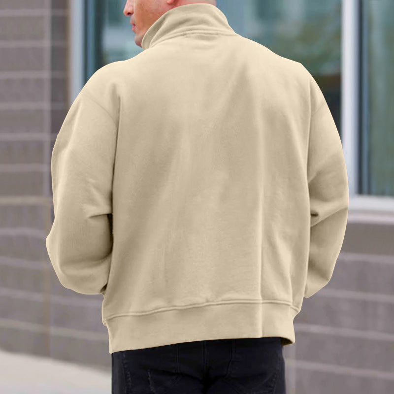 Men's Solid Color Casual Fleece Warm Zipper Stand Sweatshirt