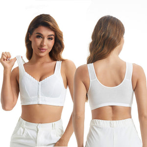 Front-Clasp Soft Cotton Lace Wire-Free Plus Size Bra for Middle-Aged and Elderly