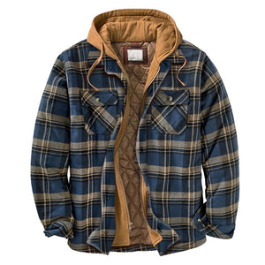 Shirt Jacket for Men Button and Zip Closure Plaid Thickened Loose Men's Casual Jacket Color Matching