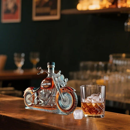 Motorcycle-shaped whiskey bottle decanter