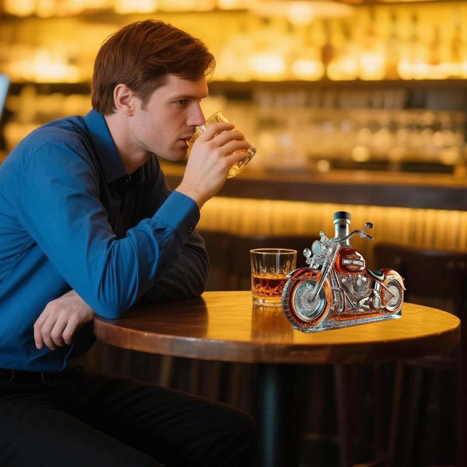 Motorcycle-shaped whiskey bottle decanter