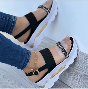 Women's platform sandals with rhinestones