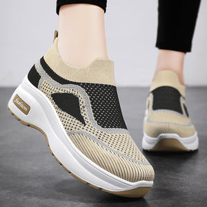 Fashion Spring And Summer Women Sports Shoes Thick Sole Middle Heel Slip On