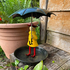 Hanging Umbrella Girl Bird Feeder Garden Decor