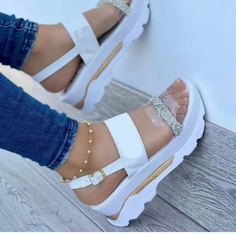 Women's platform sandals with rhinestones