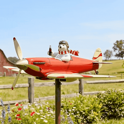 🐻✈️ Polar Bear Pilot Airplane Wind Spinner – Whimsical Garden Decor ✨