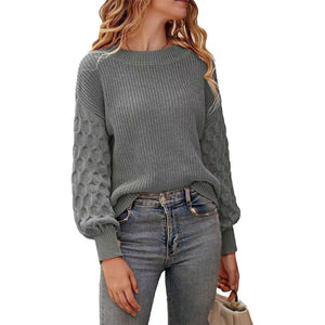 Women's Pullover Crew Neck Sweater Casual Long Sleeve Loose Chunky Knit Jumper Blouse Tops