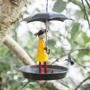 Hanging Umbrella Girl Bird Feeder Garden Decor