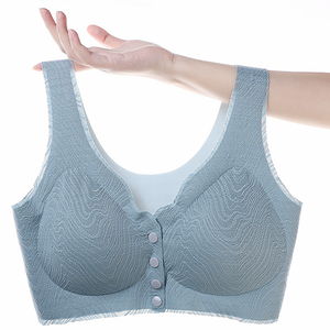 Women's front button lace wireless bra