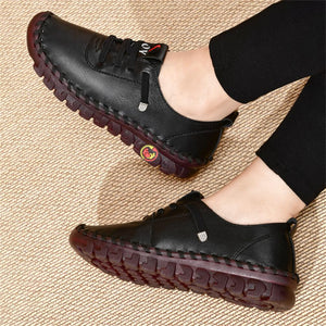 Hand-stitched fiber wear-resistant flat women's shoes