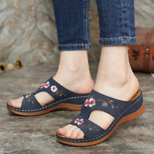 Load image into Gallery viewer, Hollow Flower Embroidered Wedge Ladies Slippers
