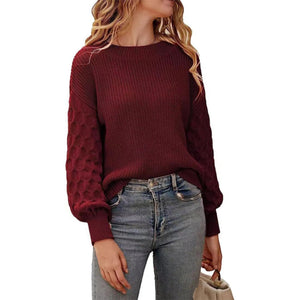 Women's Pullover Crew Neck Sweater Casual Long Sleeve Loose Chunky Knit Jumper Blouse Tops