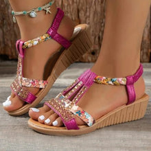 Load image into Gallery viewer, Women&#39;s Casual Rhinestone Wedge Round Toe Sandals
