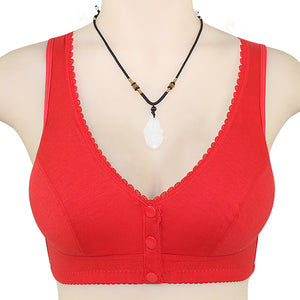 Button Front Lace Trim Soft Cotton Tank Bra