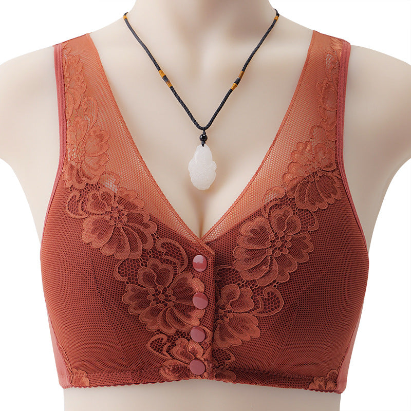 Ladies Cotton Lace Front Button Bra