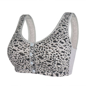 Leopard print soft cotton button-front bra