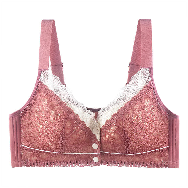 Women's Lace Front Button Adjustable Straps Bra