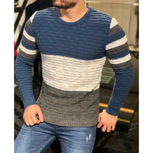 Load image into Gallery viewer, Men&#39;s Color Block Striped Warm Crew Neck Sweater
