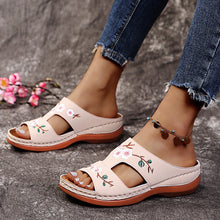 Load image into Gallery viewer, Hollow Flower Embroidered Wedge Ladies Slippers
