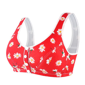 Women's wide shoulder strap front button printed underwear