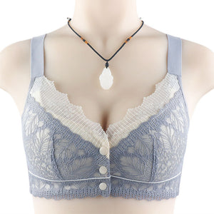 Women's Lace Front Button Adjustable Straps Bra