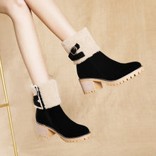 Load image into Gallery viewer, Women&#39;s thick heel leather buckle warm boots
