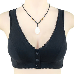 Button Front Lace Trim Soft Cotton Tank Bra