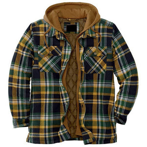 Shirt Jacket for Men Button and Zip Closure Plaid Thickened Loose Men's Casual Jacket Color Matching