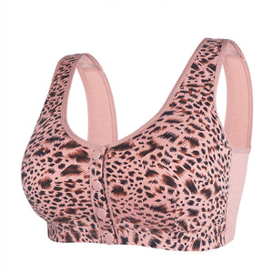 Leopard print soft cotton button-front bra