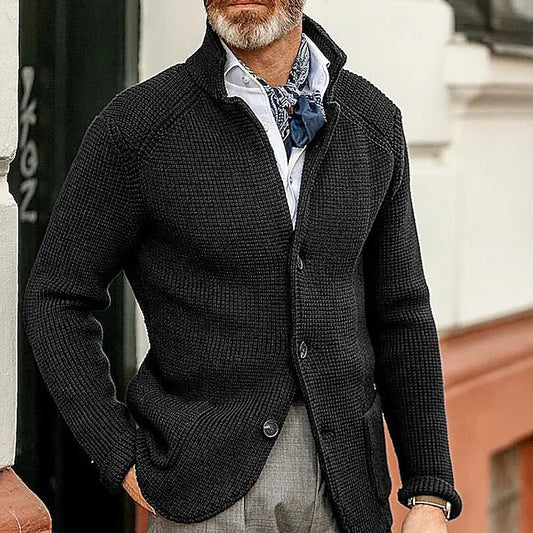 Winter Men's Knit Sweater Soft Warm Breathable Handsome Stand Collar Cardigan Suit Thick Knit Suit Jacket