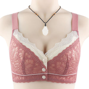 Women's Lace Front Button Adjustable Straps Bra