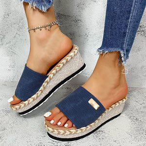 Women's summer new thick-soled wedge slippers