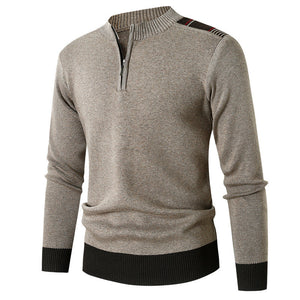 Winter Men Solid Knitted Sweater Half Zip Stand Collar Men Clothes Casual Sweater