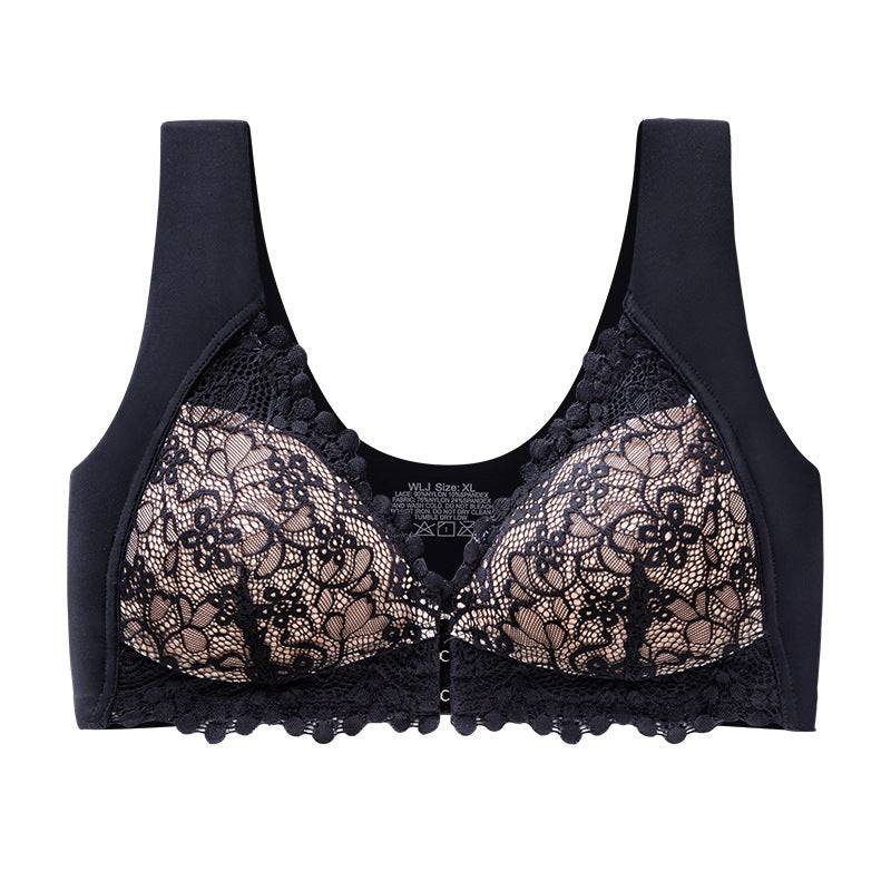 Button-Front Latex Cup Push-up Lace Bra