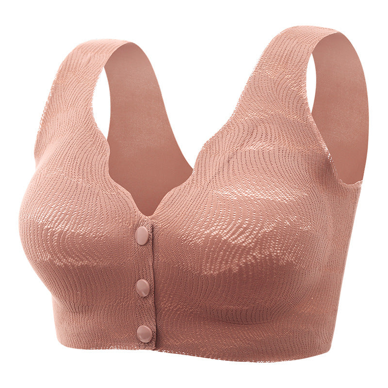 Lce silk front button wire free latex bra